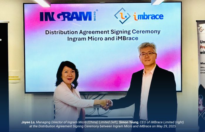 Caption: Joyee Lo, Managing Director of Ingram Micro (China) Limited (left); Simon Yeung, CEO of iMBrace Limited (right) at the Distribution Agreement Signing Ceremony between Ingram Micro and iMBrace on May 29, 2025